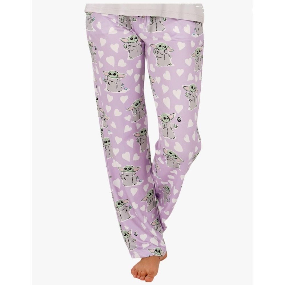 Munki Munki‎ Star Wars Grogu Pajama Pants Womens Small Purple Baby Yoda Hearts